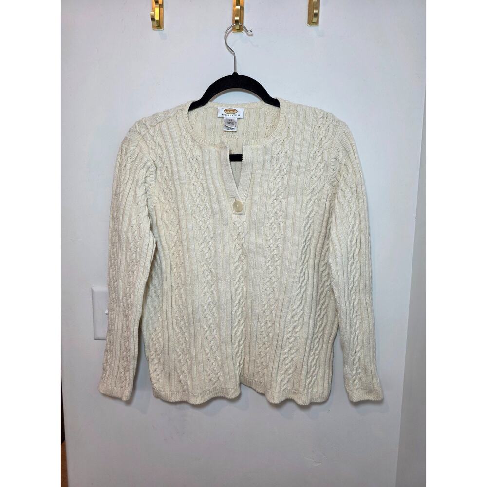 Vintage Talbots Petite Fisherman V Neck Sweater Size XL Ivory Cable Knit NWOT